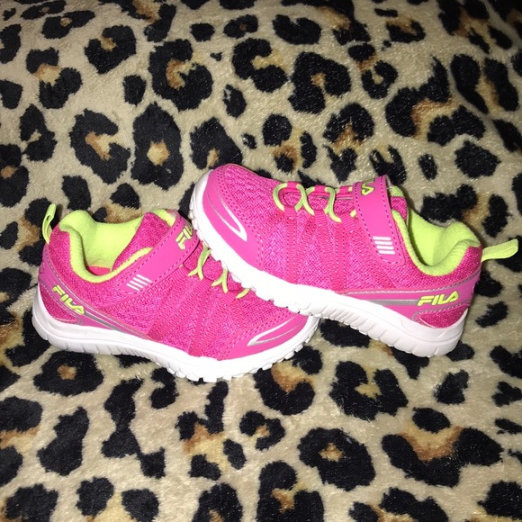 pink and yellow fila shoes